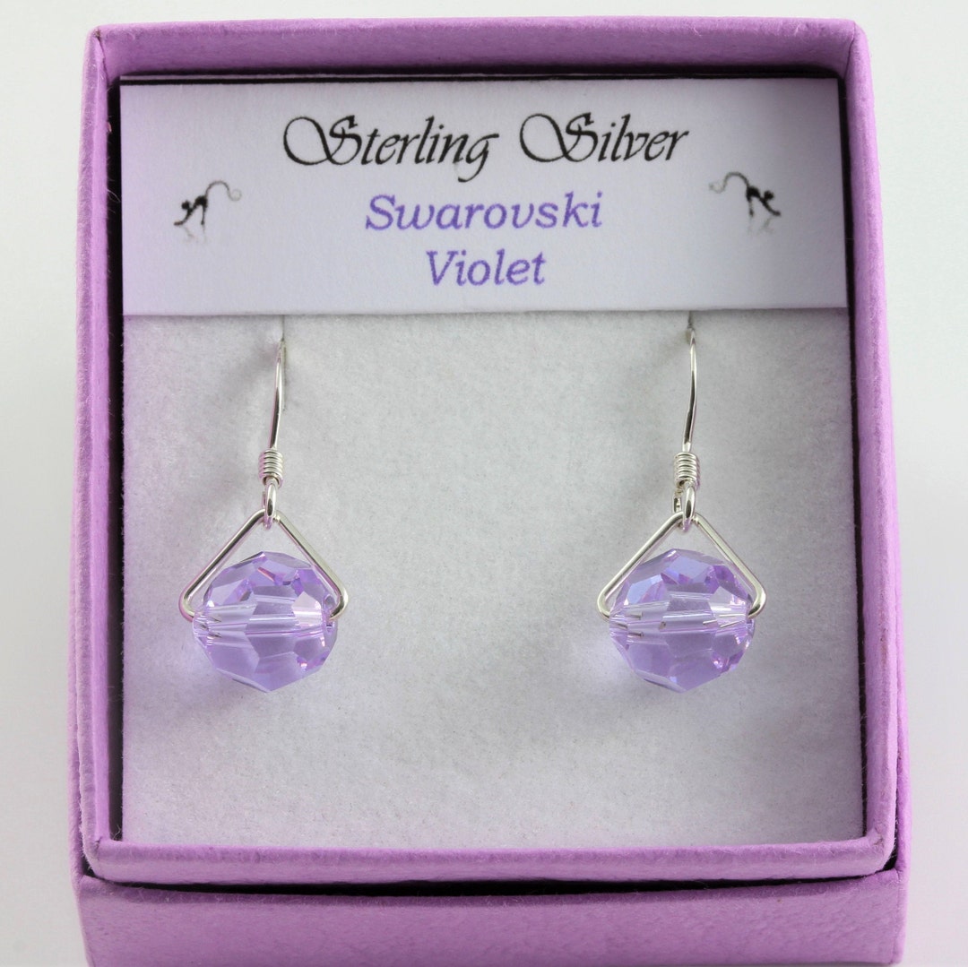Pendientes Colgantes De Plata De Ley Con Cristal Morado Azulado Y Marcasita - Estilo Elegante