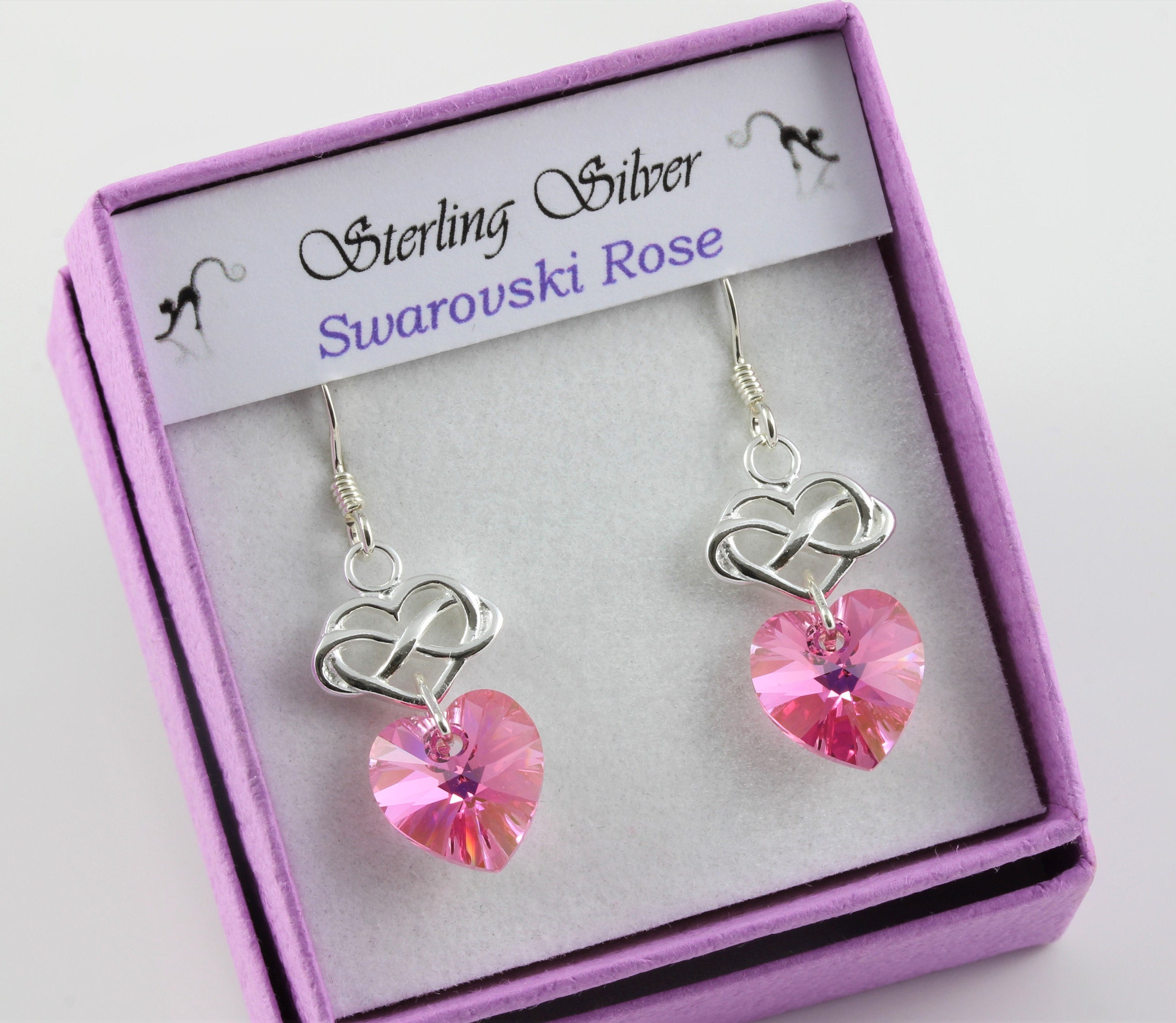 October Birthstone Sterling Silver & Swarovski Rose Ab Crystal Infinity Heart Earrings