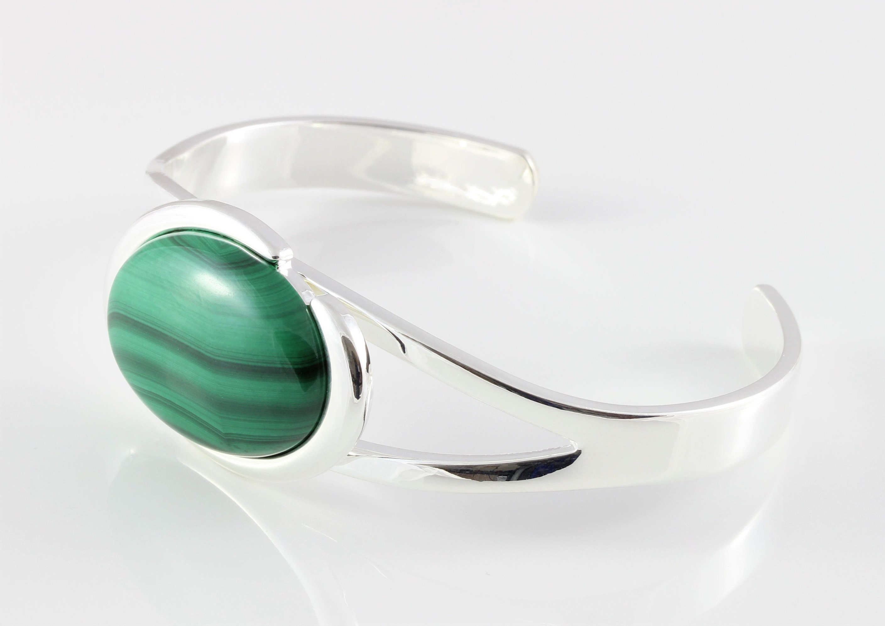 Natural Malachite Gemstone Adjustable/Expandable Cabochon Cuff Bangle