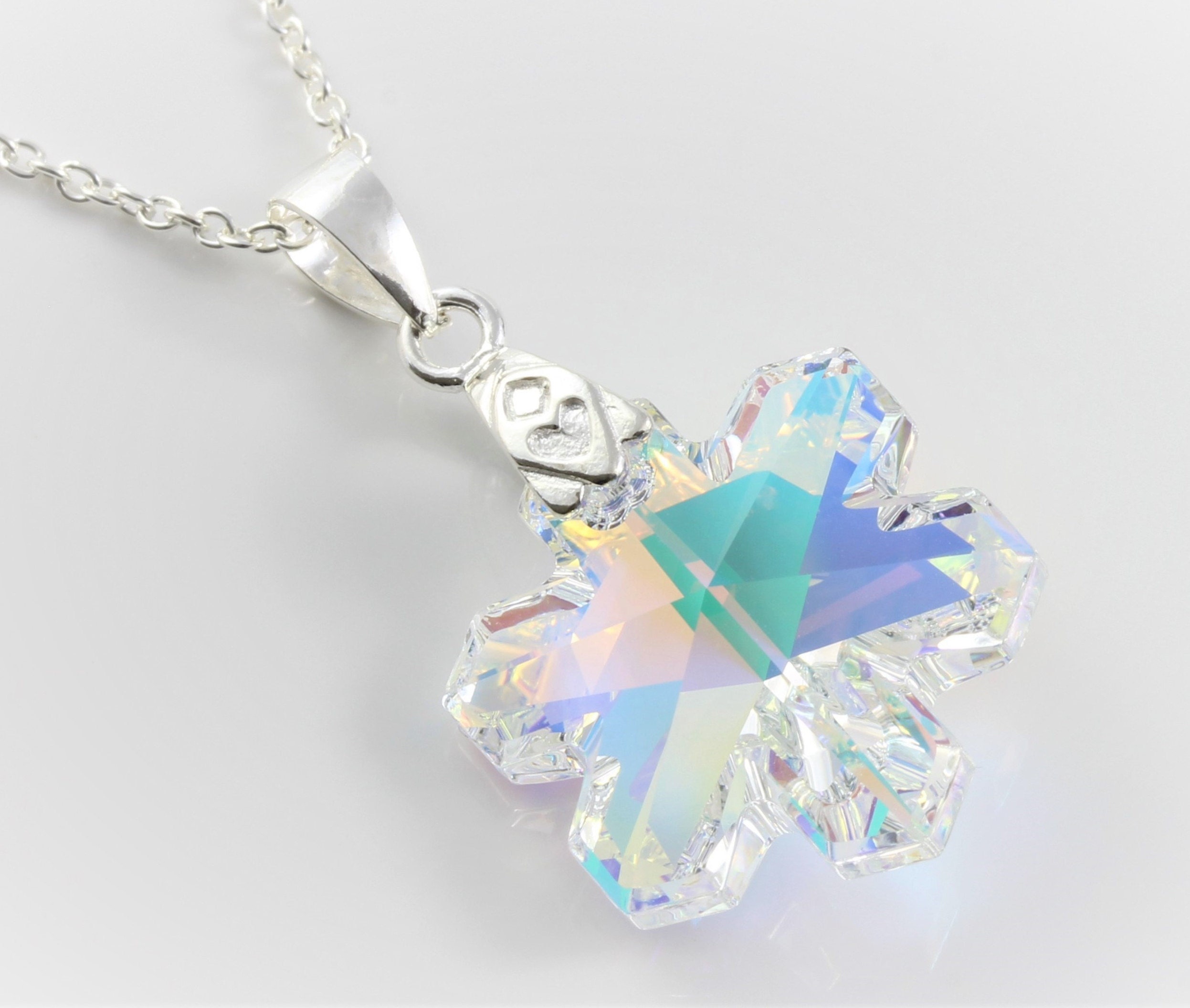 April Birthstone Sterling Silver & Swarovski Crystal Ab Snowflake Pendant