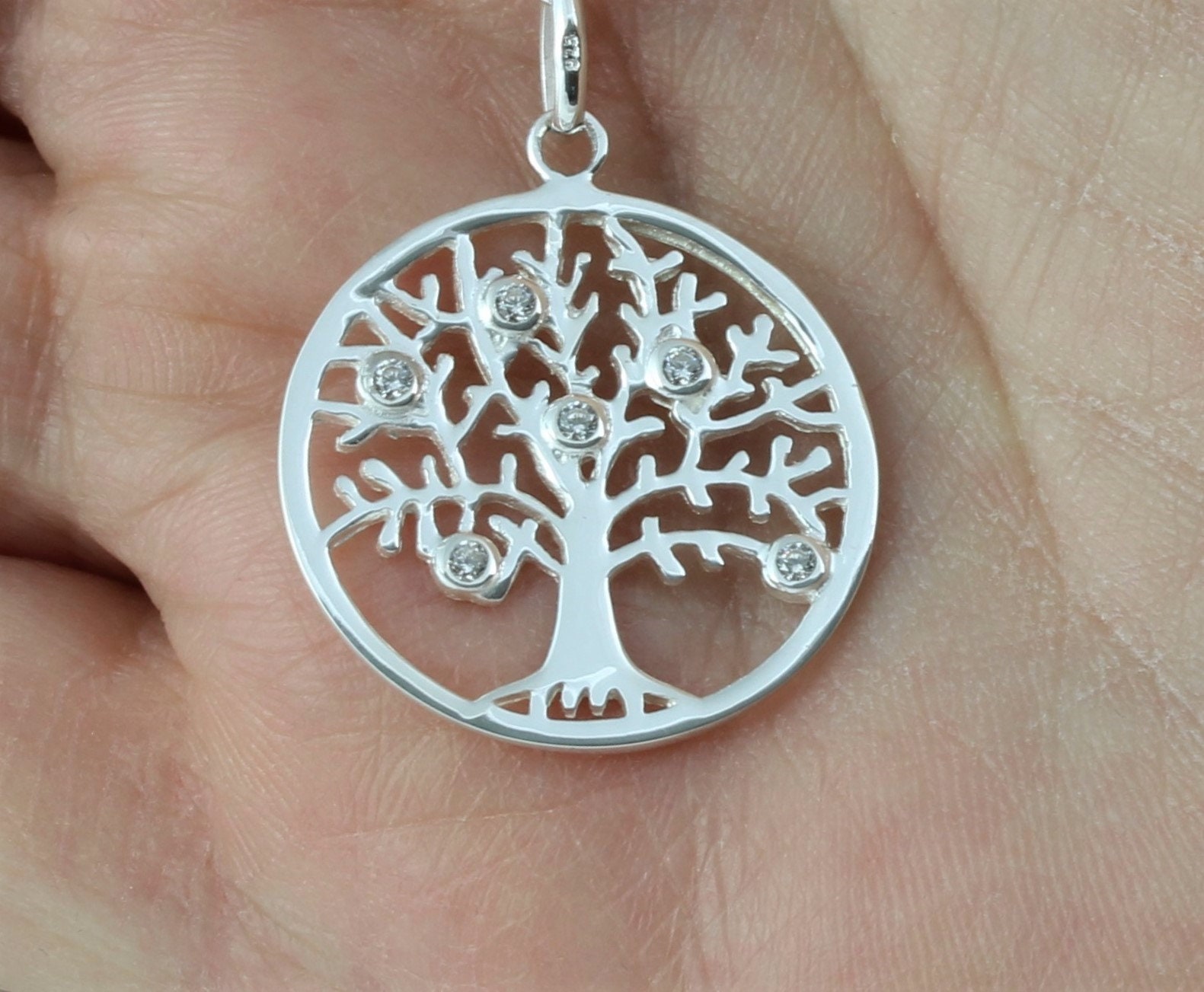 sterling Silver & Cubic Zirconia Circular Tree Of Life Pendant