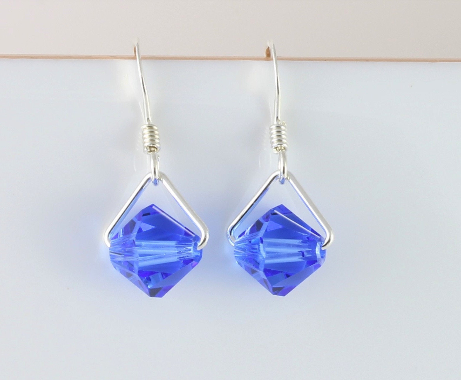 September Birthstone Sterling Silver & Swarovski Sapphire Crystal Drop Earrings