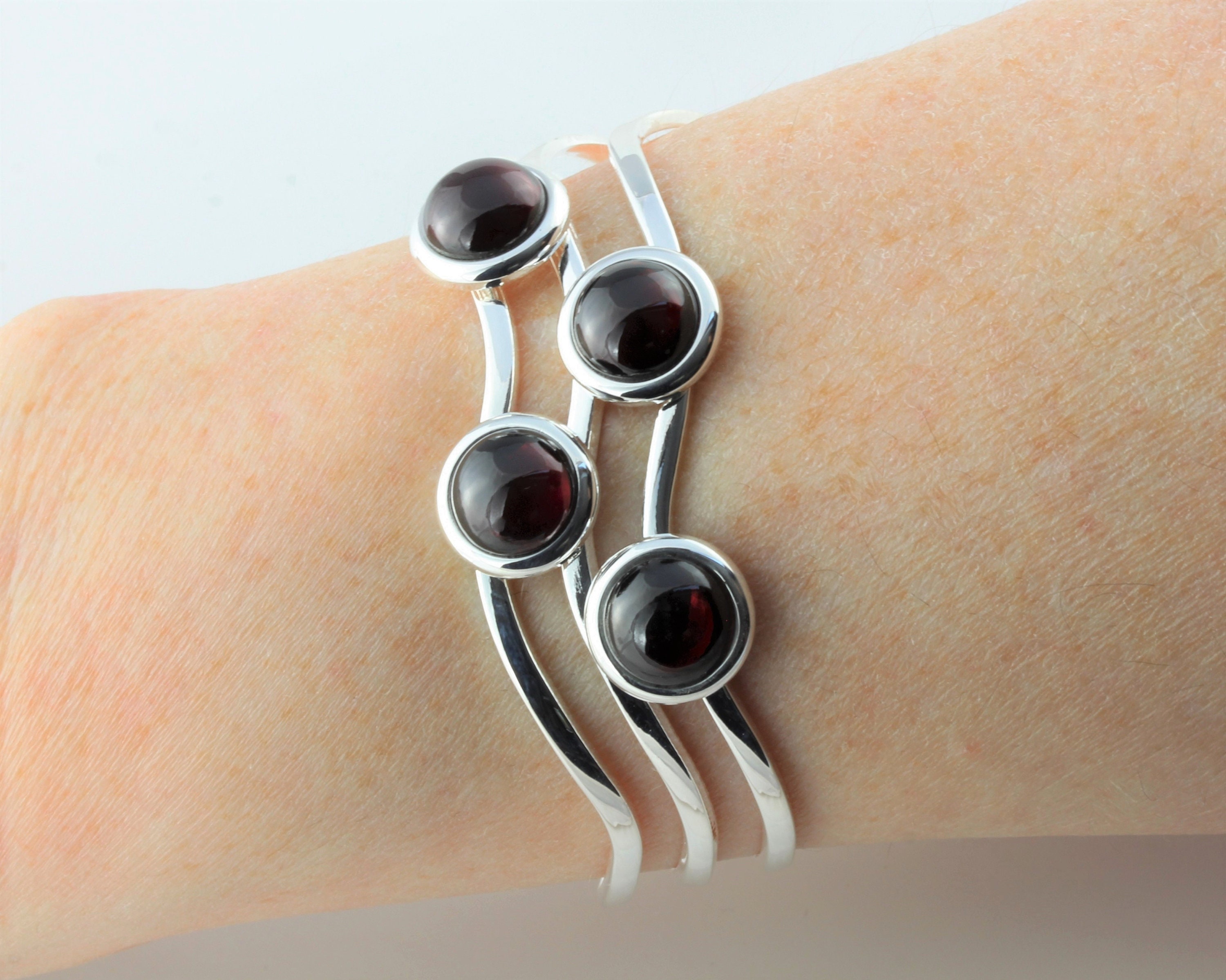 January Birthstone Natural Garnet Gemstone Adjustable/Expandable Cabochon Cuff Bangle