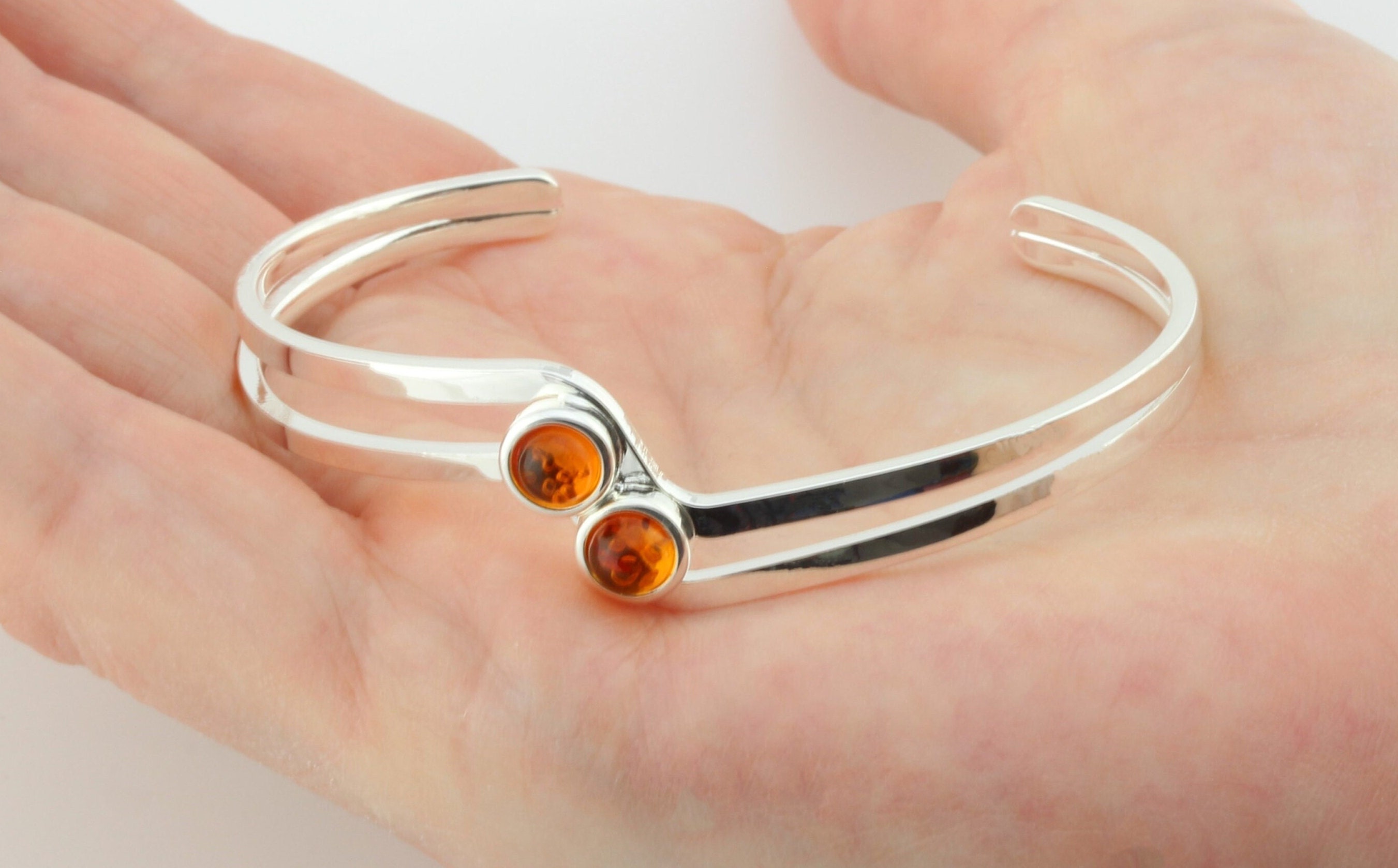 Natural Amber Adjustable/Expandable Cabochon Bangle