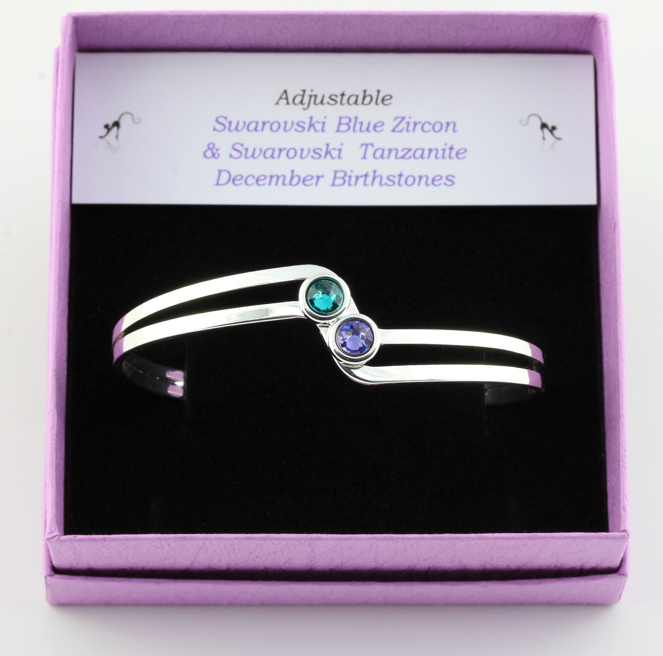December Birthstones Swarovski Blue Zircon & Tanzanite Crystal Adjustable/Expandable Bangle