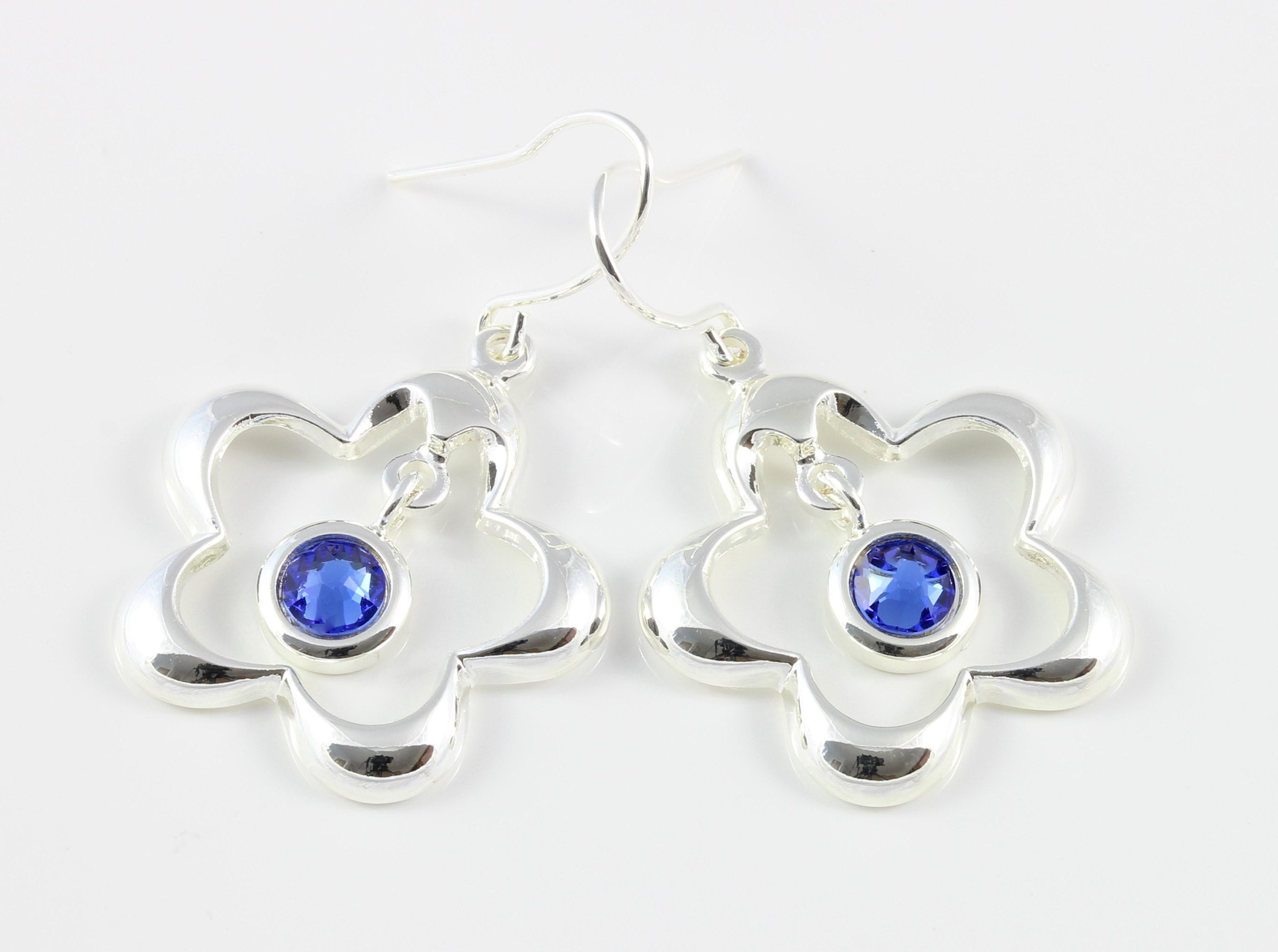 September Birthstone Swarovski Sapphire Crystal Flower Drop Earrings