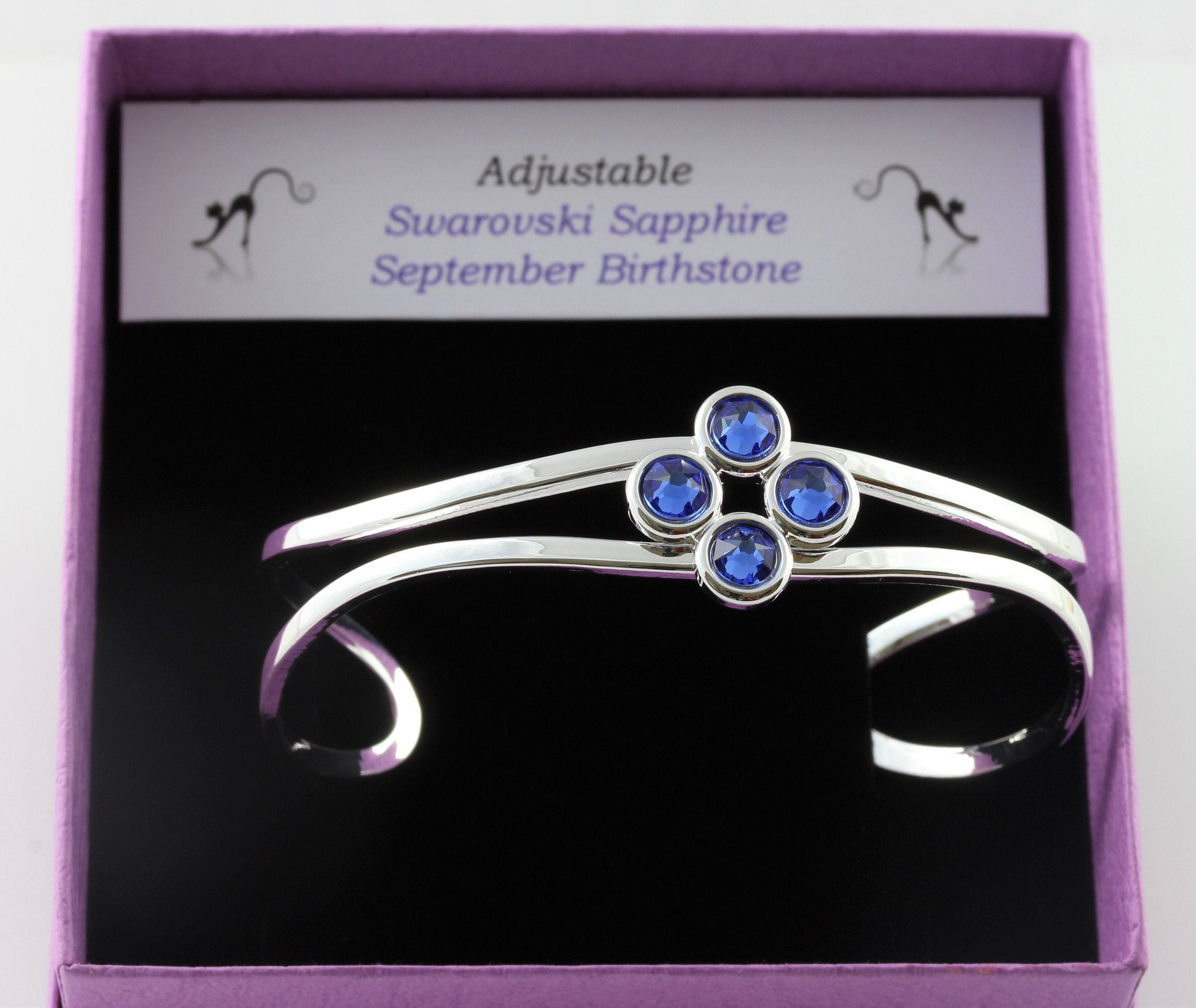 September Birthstone Swarovski Sapphire Crystal Adjustable/Expandable Cuff Bangle
