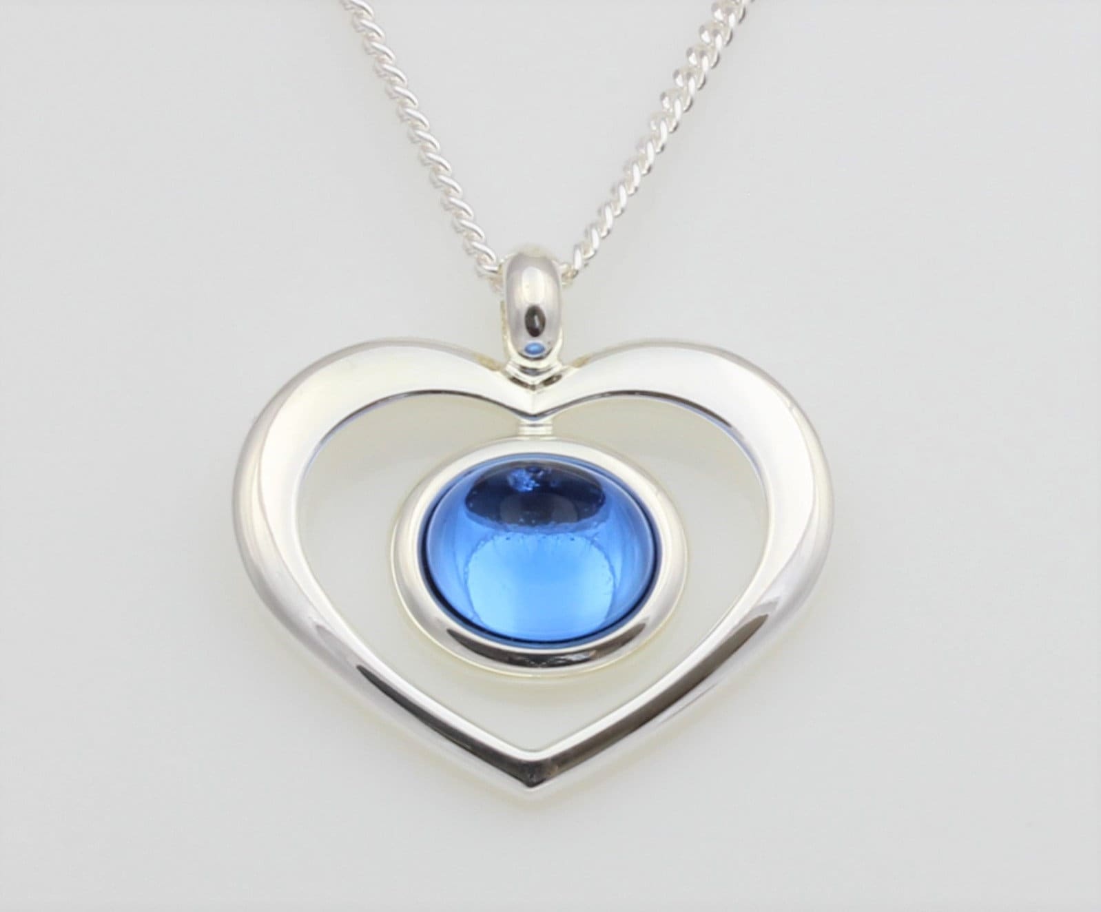 September Birthstone Vintage Swarovski Sapphire Crystal Cabochon Heart Pendant