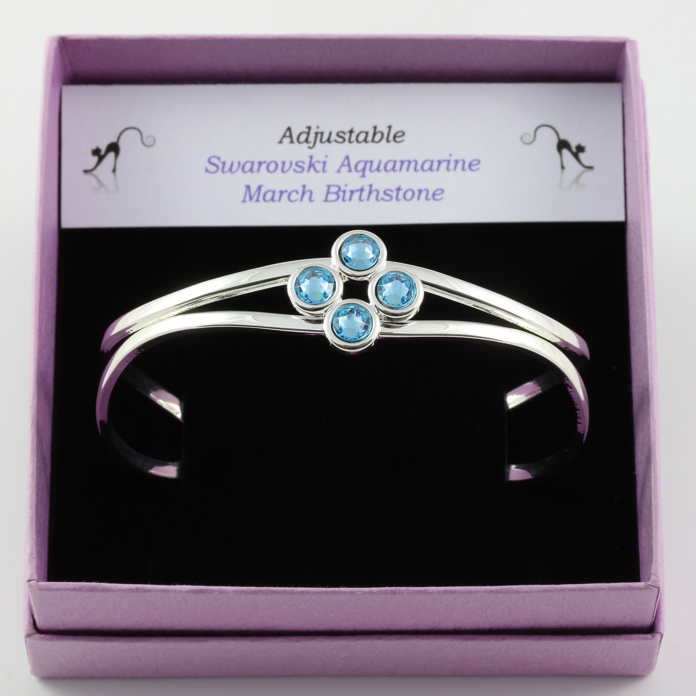 March Birthstone Swarovski Aquamarine Crystal Adjustable/Expandable Cuff Bangle