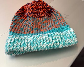Unique Knit Beanie: Colorful Scrappy Yarn Hat