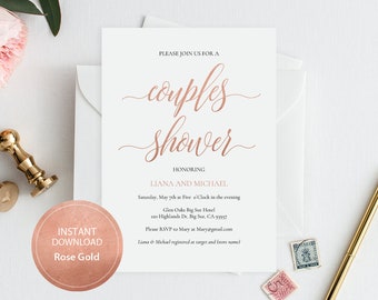 Editable PDF Template 5x7 Couples Shower Invitation INSTANT DOWNLOAD Calligraphy Wedding Shower Invitation Printable Rose Gold #DP140_56