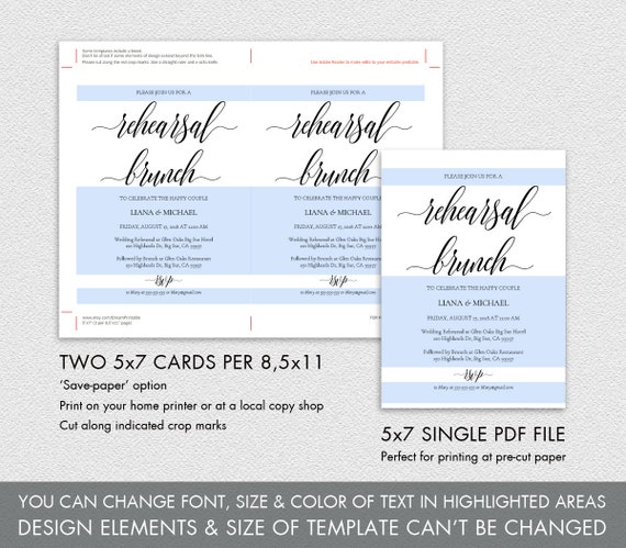 Digital PDF File 5x7 Rectangle Format Rebecca Rehearsal Dinner Invitations