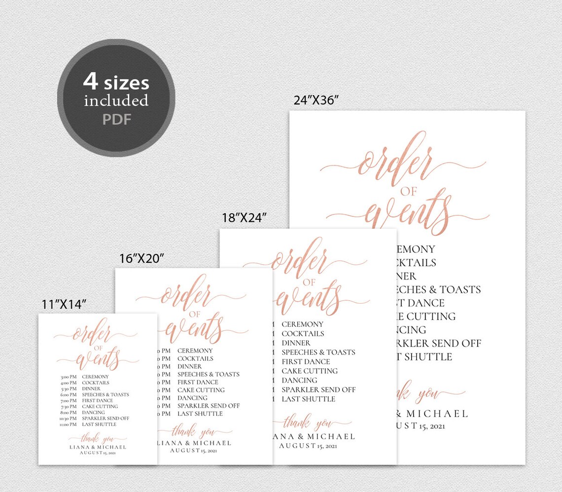 Editable PDF Template Order of Events Wedding Ceremony 4 Sizes | Etsy