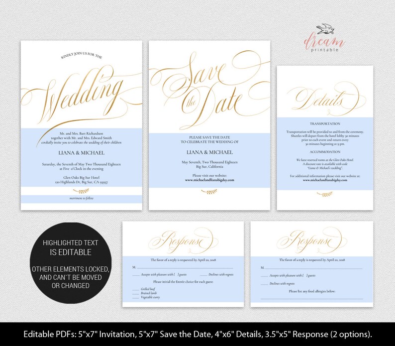 INSTANT DOWNLOAD Editable Pdf Template Set 5x7 Invitation 4x6 | Etsy