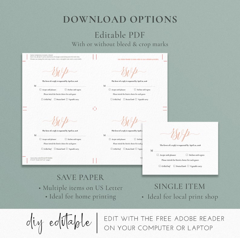 3.5x5 RSVP Rose Gold #DP140/_S1 Wedding Invitation Set Pdf Template INSTANT DOWNLOAD Editable Wedding Bundle 5x7 Invitation,4x6 Details