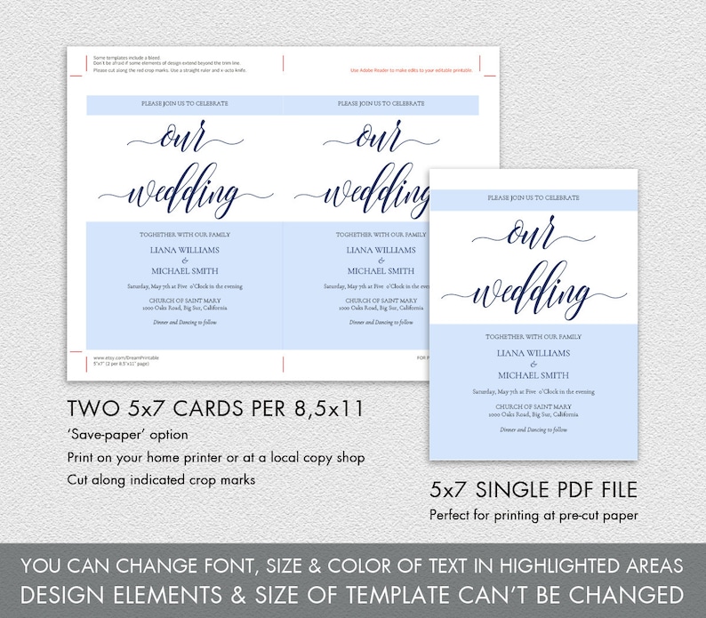 INSTANT DOWNLOAD PDF Template 5x7 Invitation Wedding | Etsy