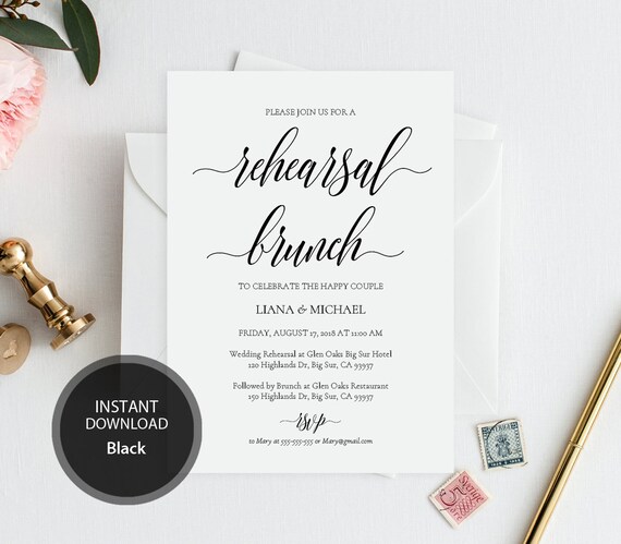 Digital PDF File 5x7 Rectangle Format Rebecca Rehearsal Dinner Invitations