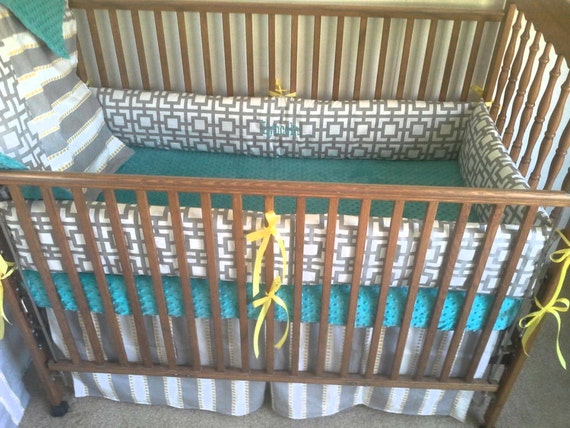 Gray Teal And Yellow Baby Bedding Set Teal Gray And Yellow Etsy