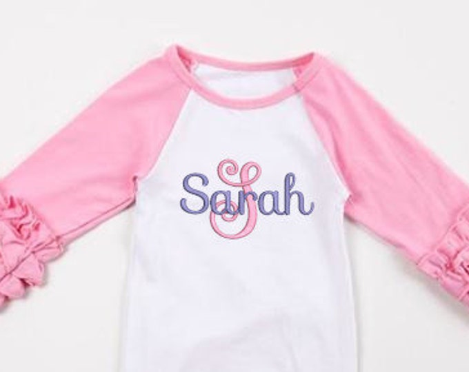 Featured listing image: Name with Initial Newborn Gown/  Newborn Girl Coming Home Outfit/ Baby Shower Gift/ Monogrammed Baby/ Personalized Baby