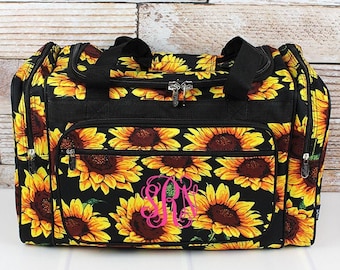 Sunflower 20" Personalized Duffle Bag With Monogram. Personalized Cheer Bag. Kids Duffle Bag. Womens Duffle Bag Gift For Her