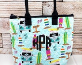 Surfs Up Over Shoulder Quilted Purse For Women Quilted Tote Bag Matching Purse and Wallet Quilted Shoulder Bag