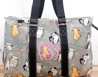Cat's Meow Monogrammed Diaper Bag Personalized Gift For Baby Shower Diaper Bag for Twins Zippered Tote Bag