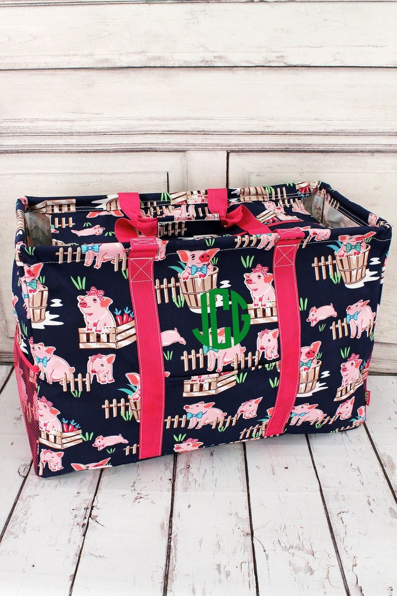 Playful Pigs Double Haul It All Market Basket in Navy or Pink Grocery Tote Picnic Basket Reusable Grocery Bag Toy Storage Bags