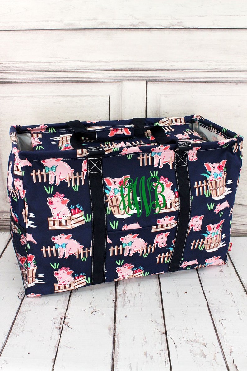 Playful Pigs Double Haul It All Market Basket in Navy or Pink Grocery Tote Picnic Basket Reusable Grocery Bag Toy Storage Bags