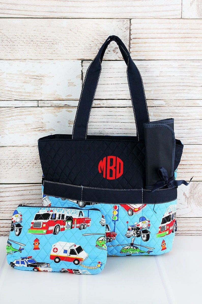 To The Rescue Quilted Cloth Diaper Bag Monogrammed Diaper Bag Quilted Tote Bag Baby Shower Gift