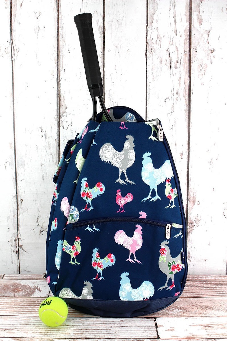 Tennis Racket Backpack Rosy Rooster Unique Tennis Backpack Youth Tennis Backpack Preppy Tennis Backpack Custom Tennis Backpack