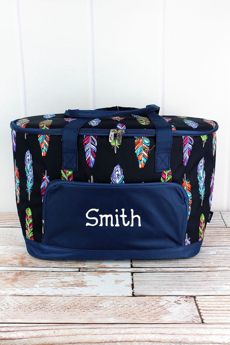 Fancy Feathers Soft Sided Personalized Insulated Cooler Beverage Tote Cooler Tote Bag