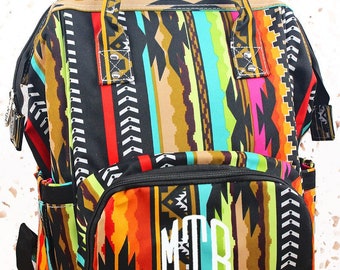 Serape Monogrammed Diaper Bag Backpack, Large Capacity, Travel Diaper Bag