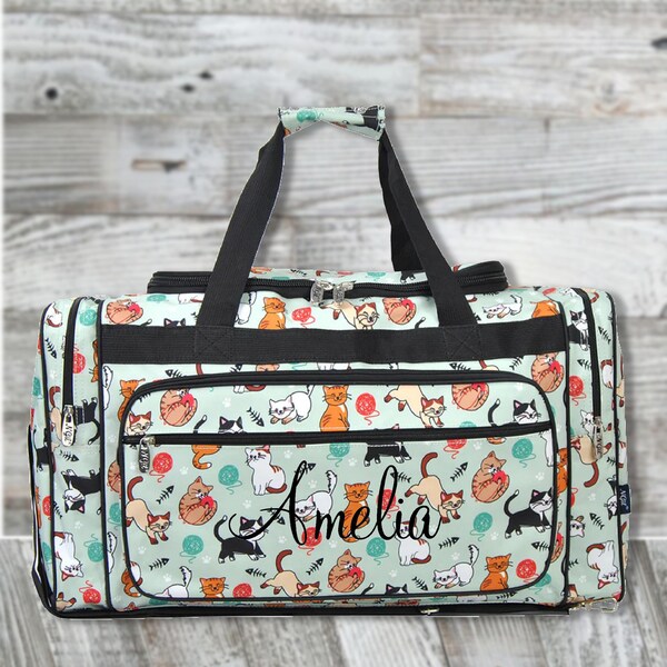 Kittens Knitting Canvas Custom Duffle Bag With Removable Shoulder Strap, Weekend Bag