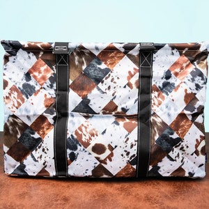 Cowhide Pattern Patchwork Extra Large Eco Friendly Bag Farmers Market Bag Toy Basket image 4