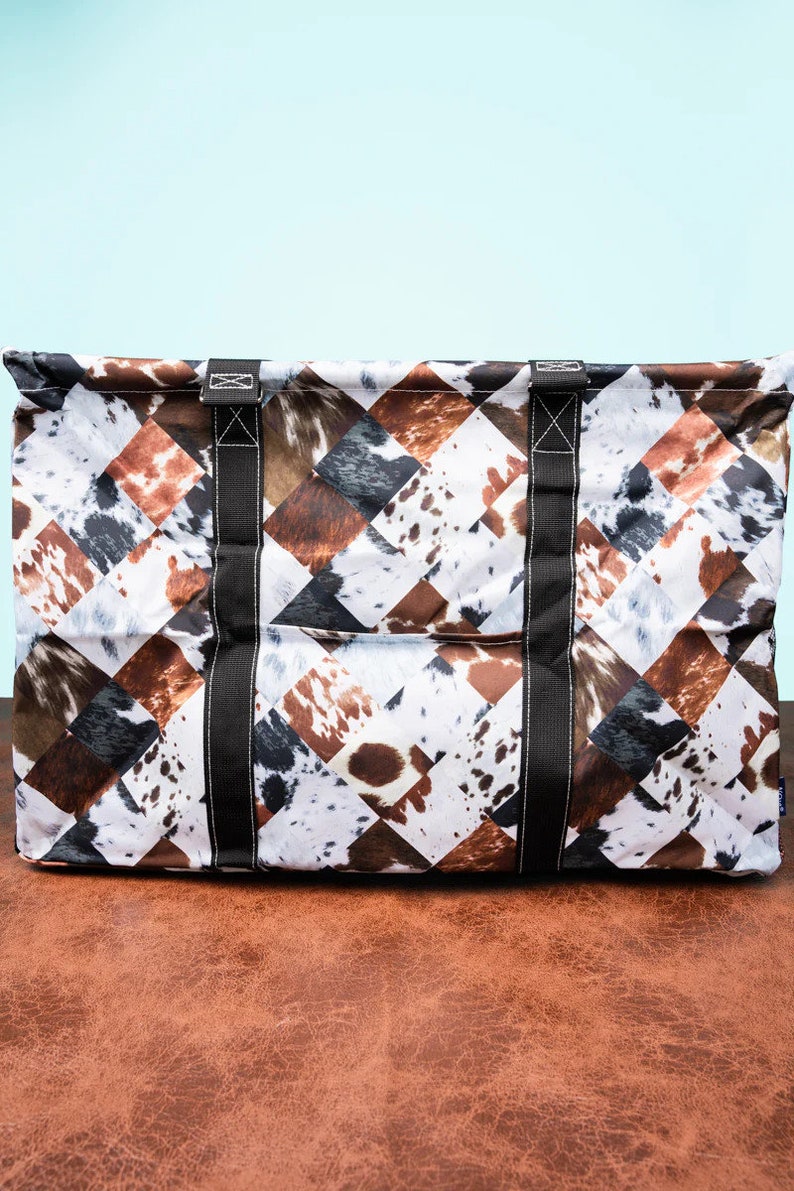 Cowhide Pattern Patchwork Extra Large Eco Friendly Bag Farmers Market Bag Toy Basket image 4