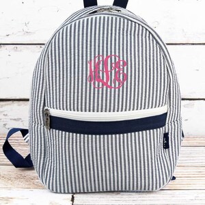 Monogrammed Seersucker Preschool Backpack - Mini Diaper Bag