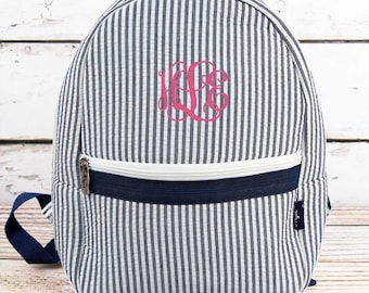 Monogrammed Seersucker Preschool Backpack - Mini Diaper Bag