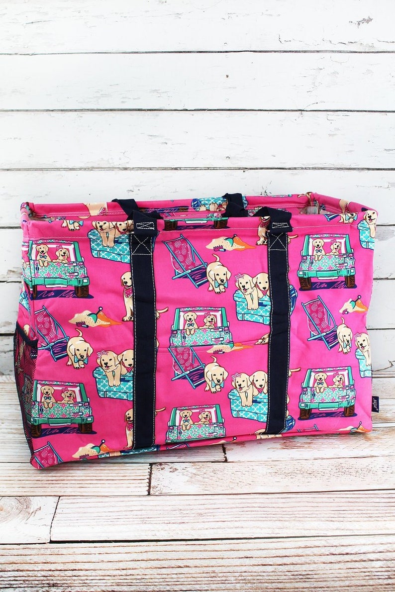 Dog Days of Summer Double Haul It All Market Basket Grocery Tote Picnic Basket Reusable Grocery Bag Toy Storage Bags