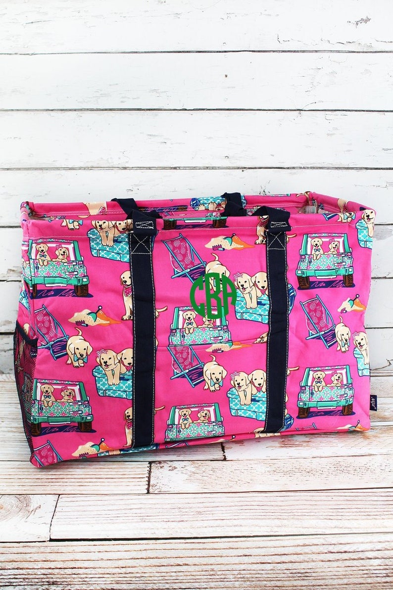 Dog Days of Summer Double Haul It All Market Basket Grocery Tote Picnic Basket Reusable Grocery Bag Toy Storage Bags