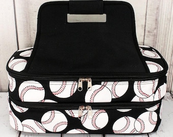 Baseball With Black Trim Double Insulated Casserole Carrier/ Personalized Casserole Tote/ Monogram Casserole Carrier
