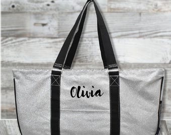 Glitter Large Collapsible Basket, Market Tote With Handles, Playroom Storage