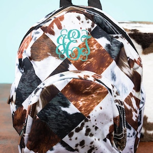 Cow Hide Patchwork Preschool Backpack Monogrammed Backpack Mini Diaper Bag Backpack Purse