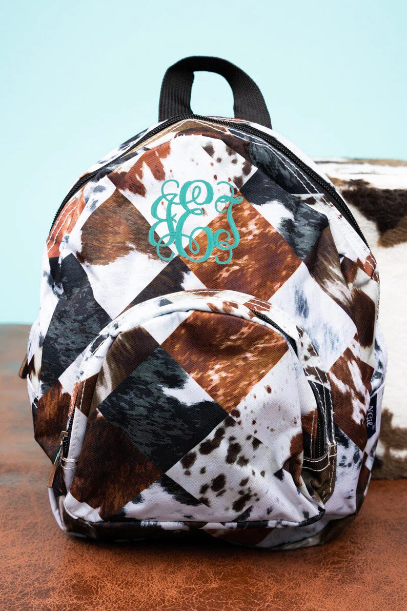 Cow Hide Patchwork Preschool Backpack Monogrammed Backpack Mini Diaper Bag Backpack Purse image 1