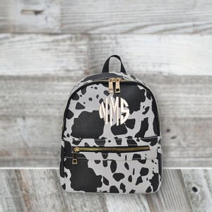 Cowhide Pattern Print Embroidered Faux Leather Mini Backpack Purse Custom Backpack