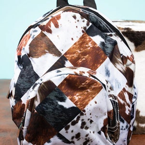 Cow Hide Patchwork Preschool Backpack Monogrammed Backpack Mini Diaper Bag Backpack Purse image 4