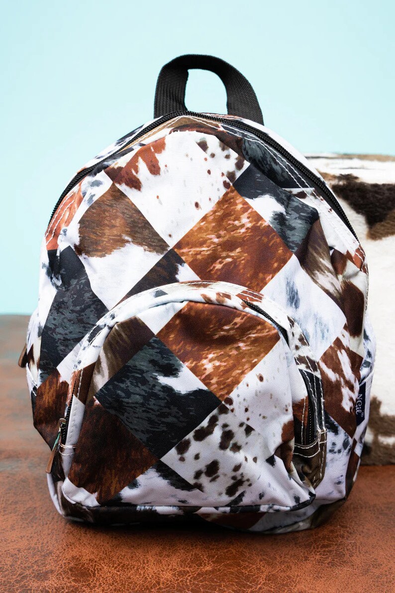 Cow Hide Patchwork Preschool Backpack Monogrammed Backpack Mini Diaper Bag Backpack Purse image 4