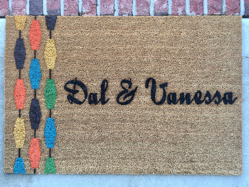 Midcentury Modern Personalized Door Mat // Hand-Painted Door Mat // Personalized Welcome Mat // Retro Door Mat // Colorful Door Mat image 1