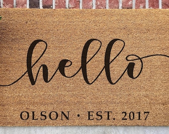 Hello Doormat // Personalized Door Mat // Hand-Painted Door Mat // Hello Welcome Mat // Hello Door Mat