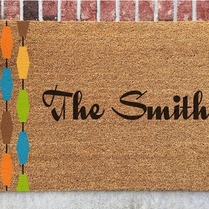 Midcentury Modern Personalized Door Mat // Hand-Painted Door Mat // Personalized Welcome Mat // Retro Door Mat // Colorful Door Mat image 3