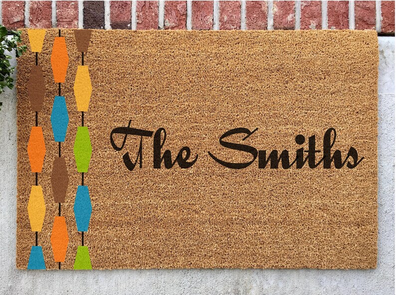 Midcentury Modern Personalized Door Mat // Hand-Painted Door Mat // Personalized Welcome Mat // Retro Door Mat // Colorful Door Mat image 3